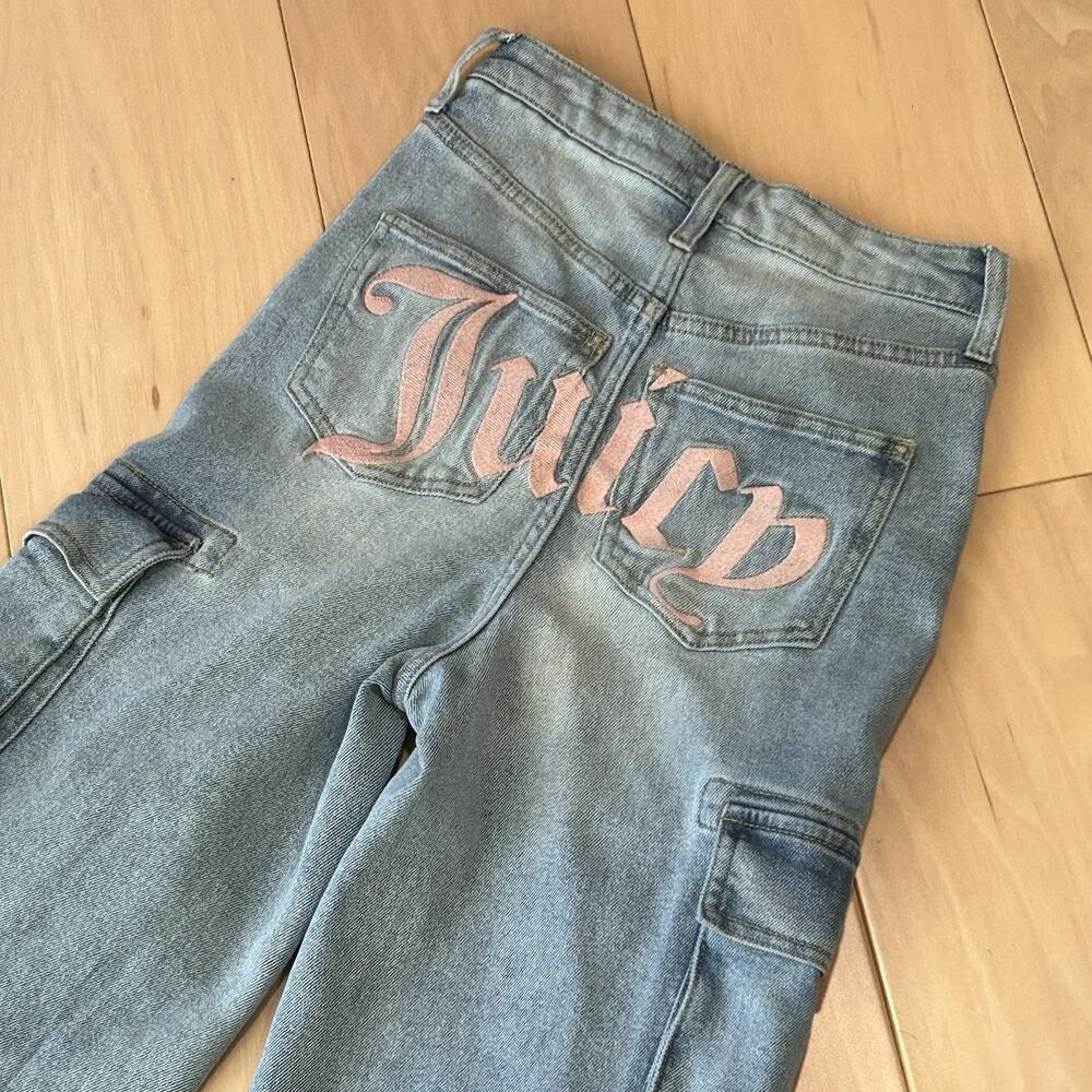 Juicy Couture Wide Leg Cargo Blue Denim Jeans Logo Women's 1